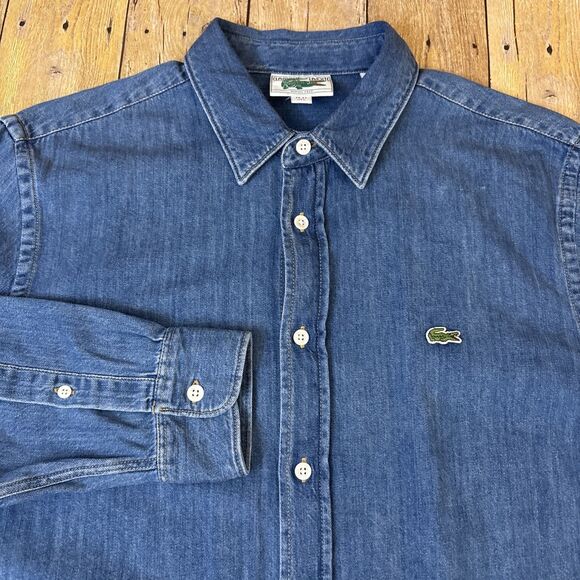 Classique Lacoste Denim Shirt Vintage Mens Size Large EUR 42 - Picture 1 of 9